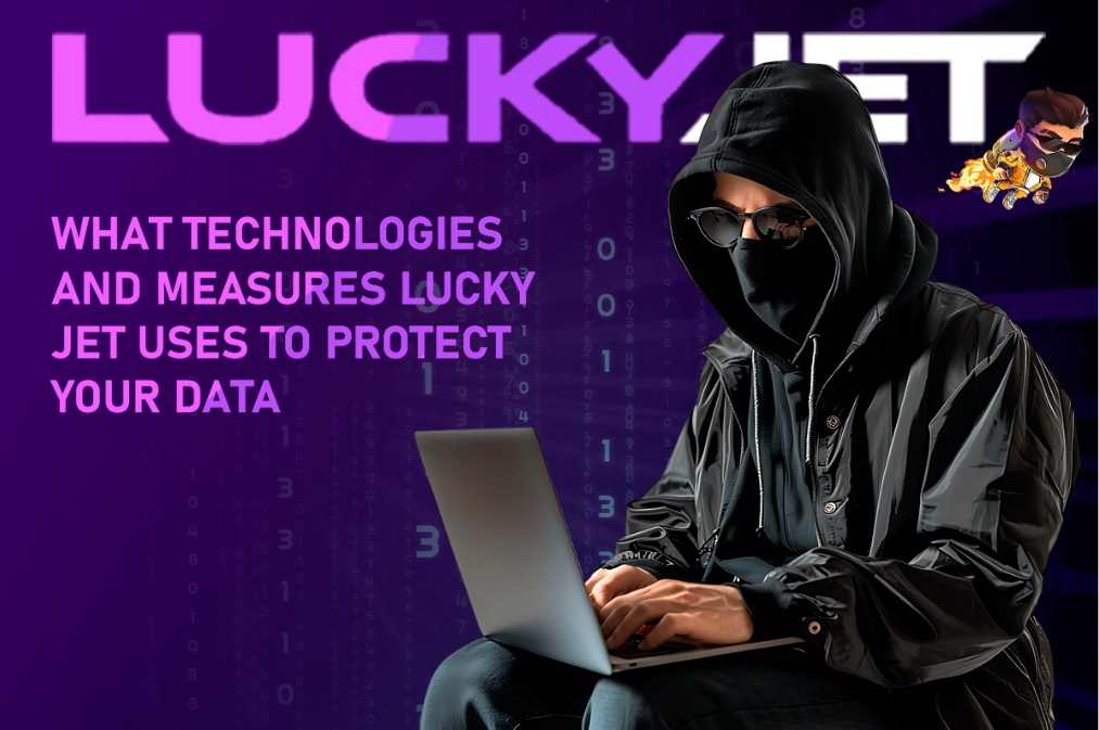 Infographic detailing LuckyJet's data protection technologies and measures for user security and privacy.